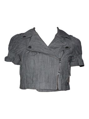 Vintage y2k gray cropped zip up short-sleeved cargo jacket with puffed sleeves